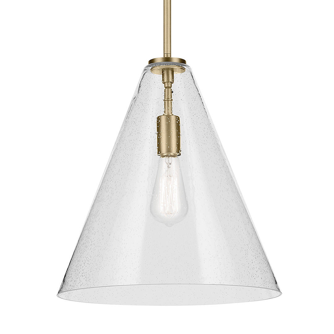 Everly 15.5" 1-Light Cone Pendant with Clear Seeded Glass in Natural Brass