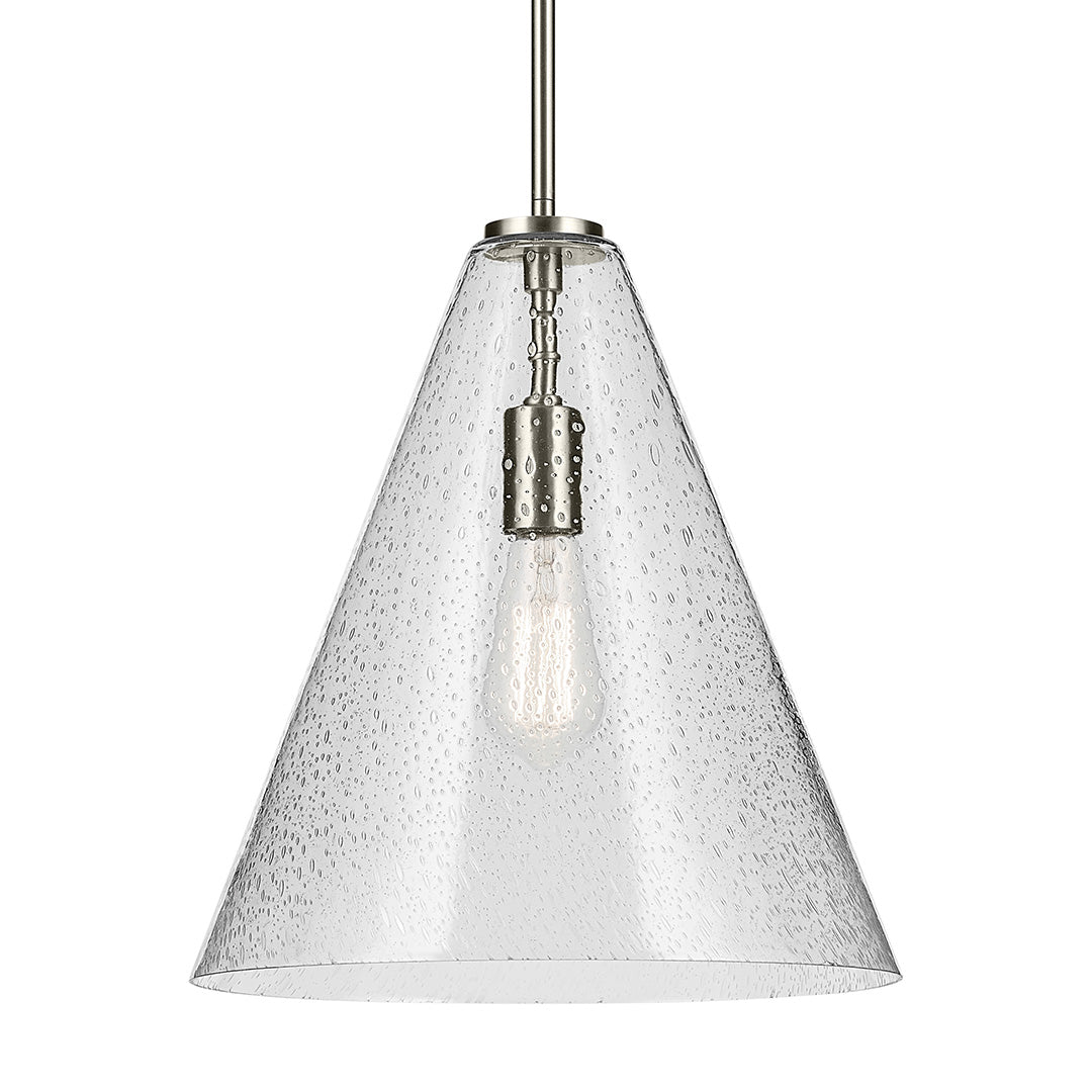Everly 15.5" 1-Light Cone Pendant with Clear Seeded Glass in Brushed Nickel