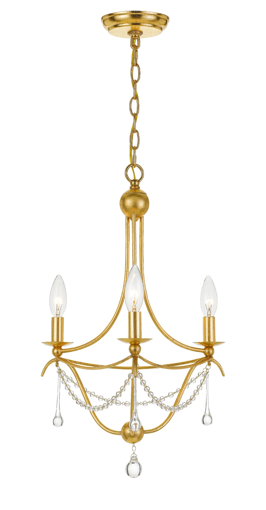 Metro 3 Light Antique Gold Mini Chandelier