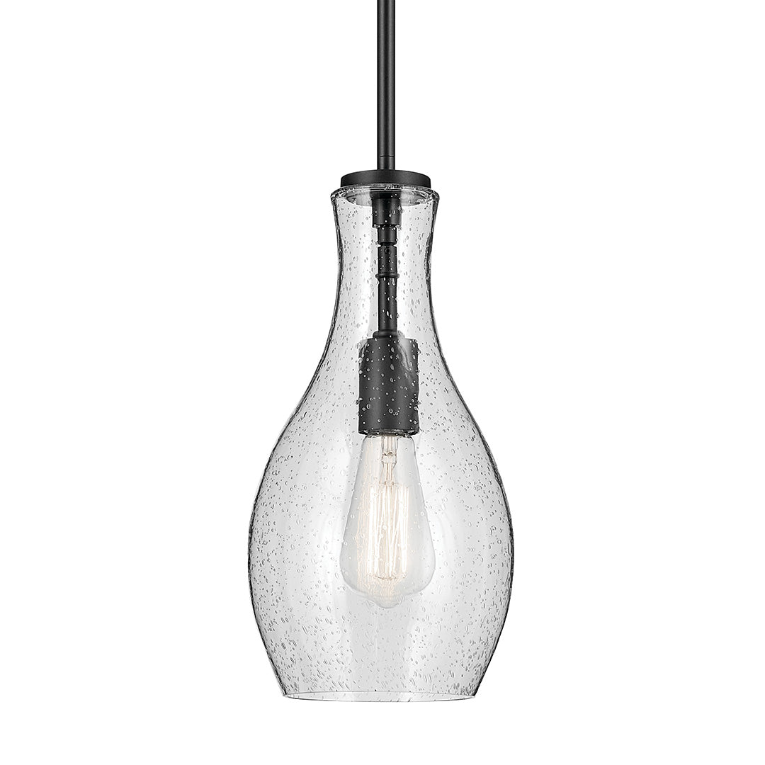 Everly 13.75" 1-Light Bell Pendant with Clear Seeded Glass in Black