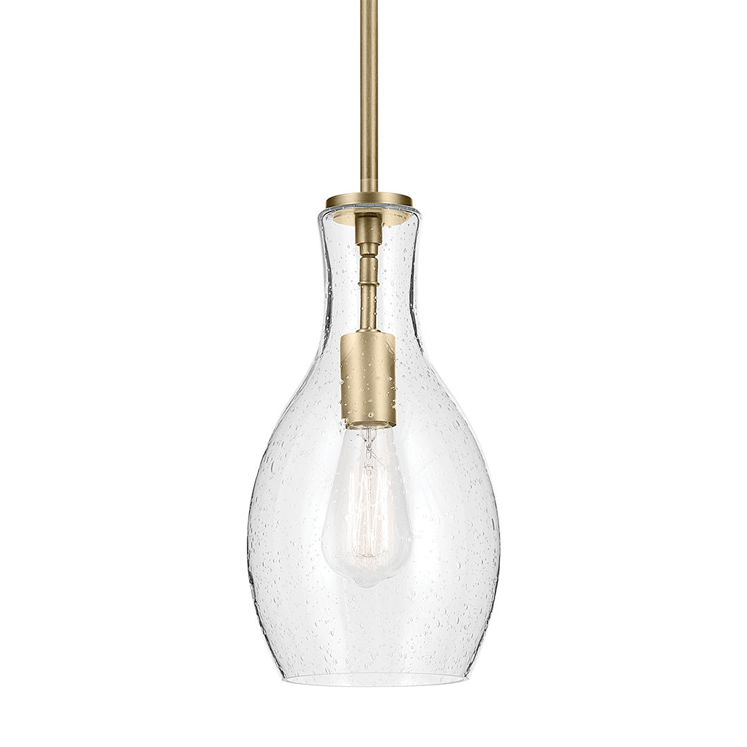 Everly 13.75" 1-Light Bell Pendant with Clear Seeded Glass in Brushed Natural Brass