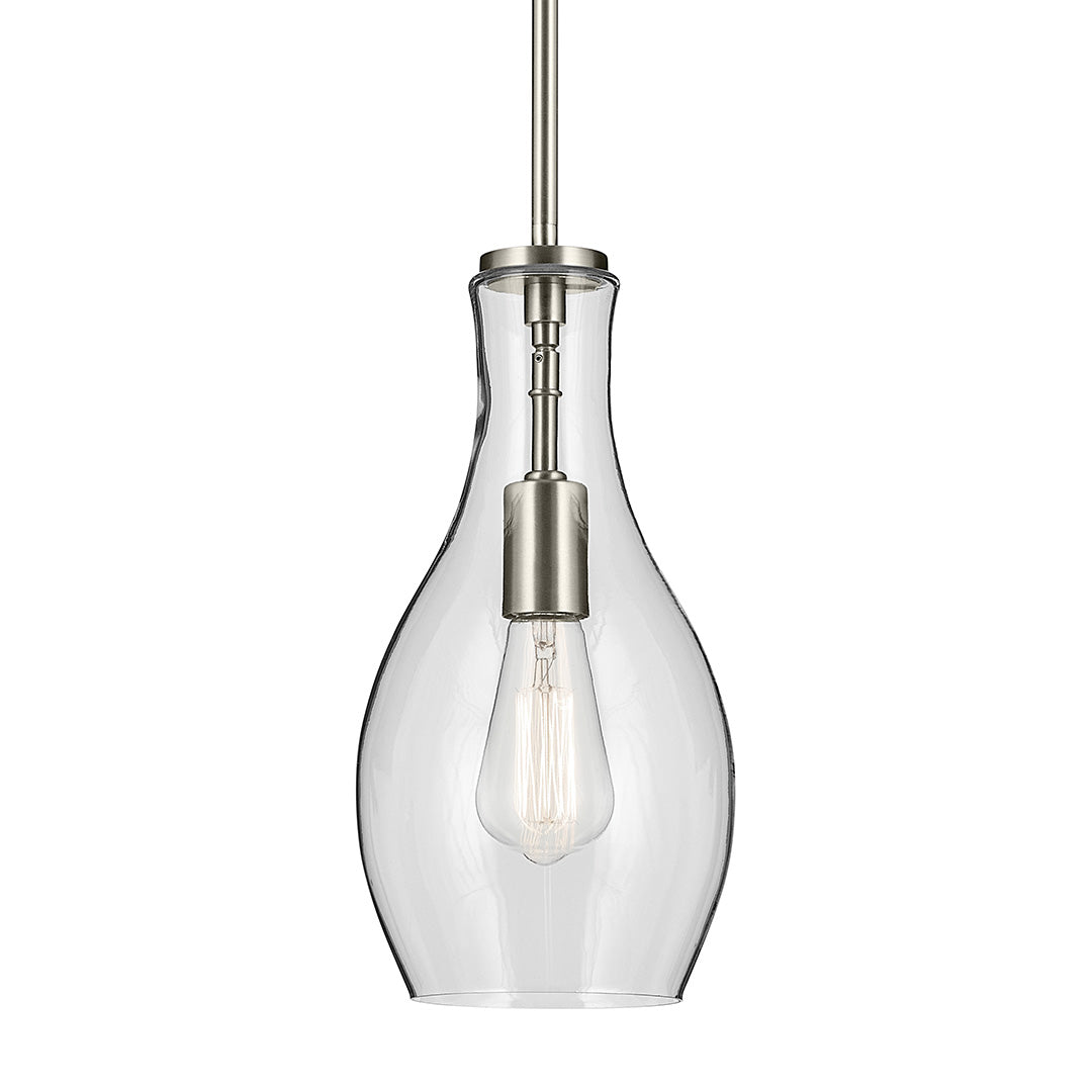 Everly 13.75" 1-Light Bell Pendant with Clear Glass in Brushed Nickel