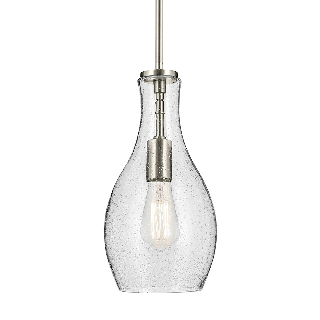 Everly 13.75" 1-Light Bell Pendant with Clear Seeded Glass in Brushed Nickel