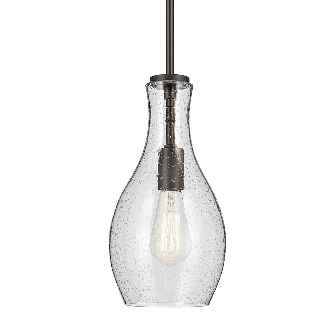 Everly 13.75" 1-Light Bell Pendant with Clear Seeded Glass in Olde Bronze