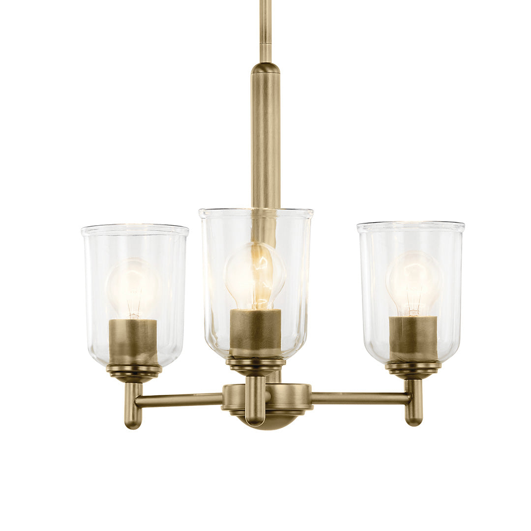 Shailene 15.25" 3-Light Mini Chandelier with Clear Glass in Natural Brass