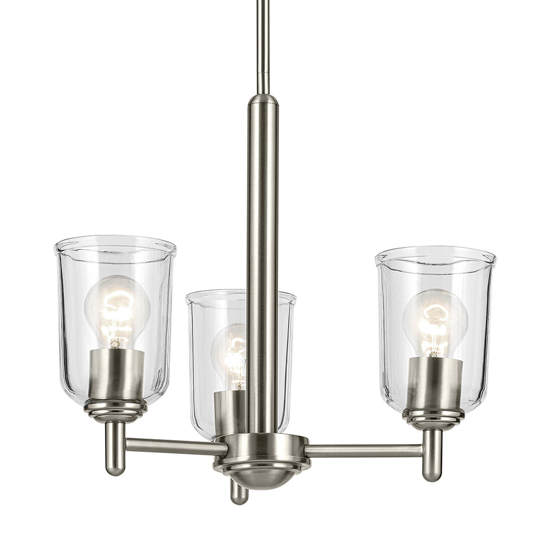 Shailene 15.25" 3-Light Mini Chandelier with Clear Glass in Brushed Nickel