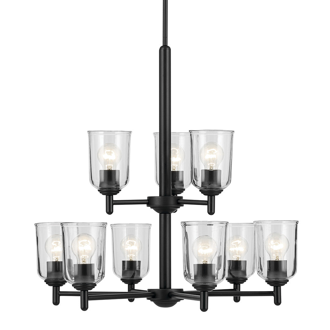 Shailene 26.5" 9-Light 2-Tier Chandelier with Clear Glass in Black