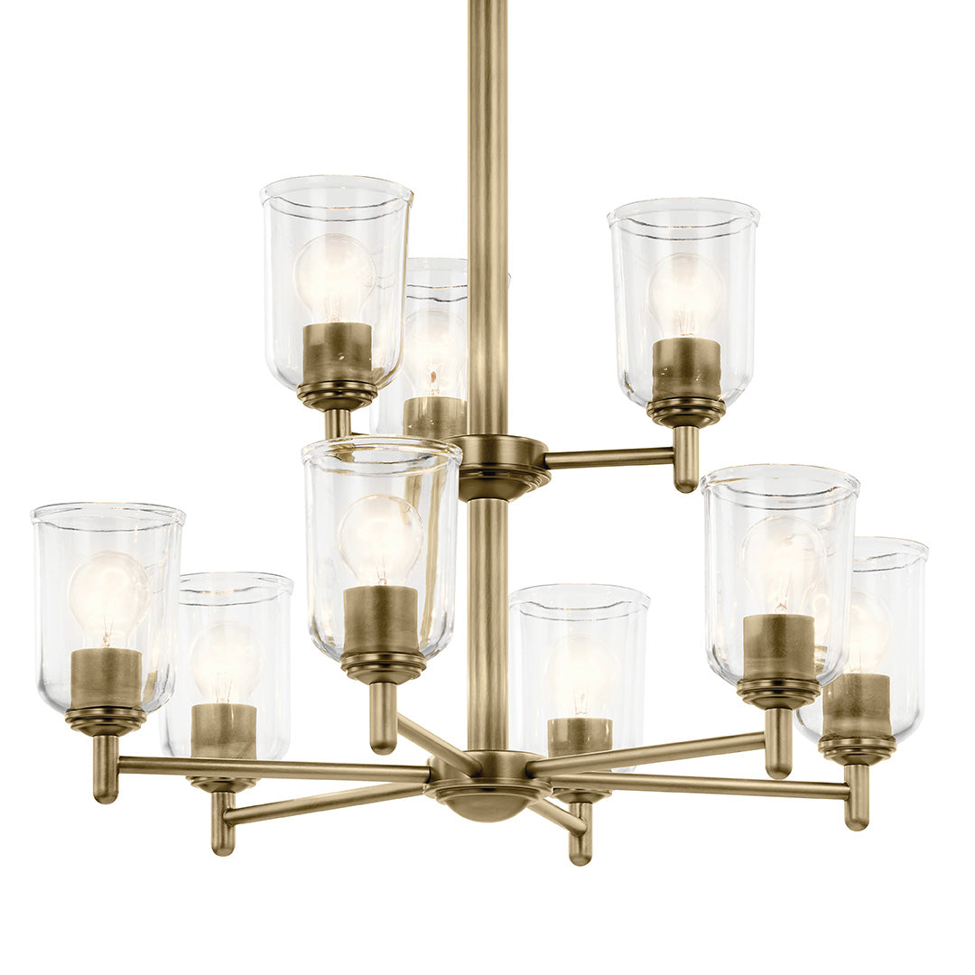 Shailene 26.5" 9-Light 2-Tier Chandelier with Clear Glass in Natural Brass