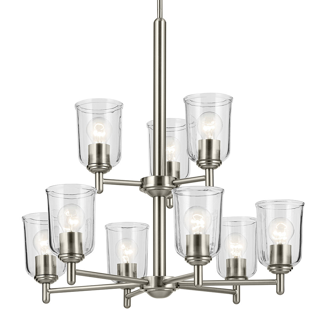 Shailene 26.5" 9-Light 2-Tier Chandelier with Clear Glass in Brushed Nickel