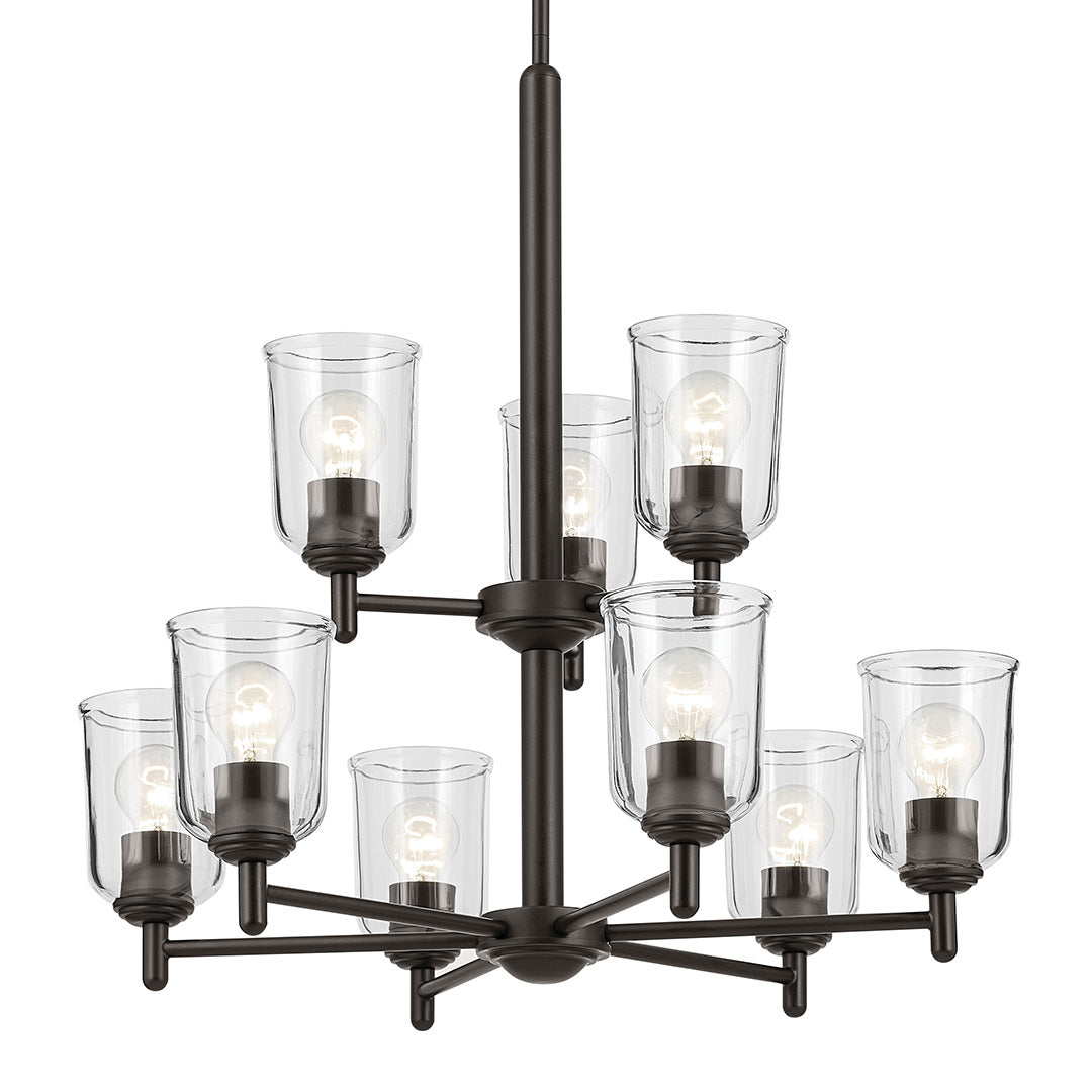 Shailene 26.5" 9-Light 2-Tier Chandelier with Clear Glass in Olde Bronze