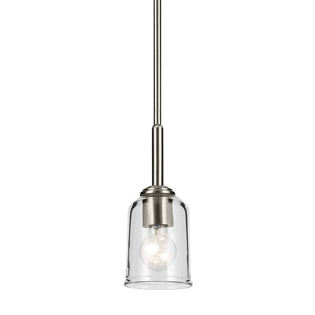 Shailene 11.25" 1-Light Mini Bell Pendant with Clear Glass in Brushed Nickel