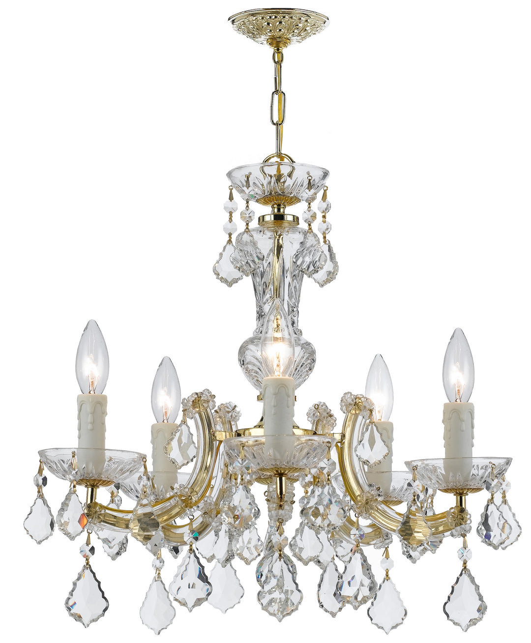 Maria Theresa 5 Light Hand Cut Crystal Gold Chandelier