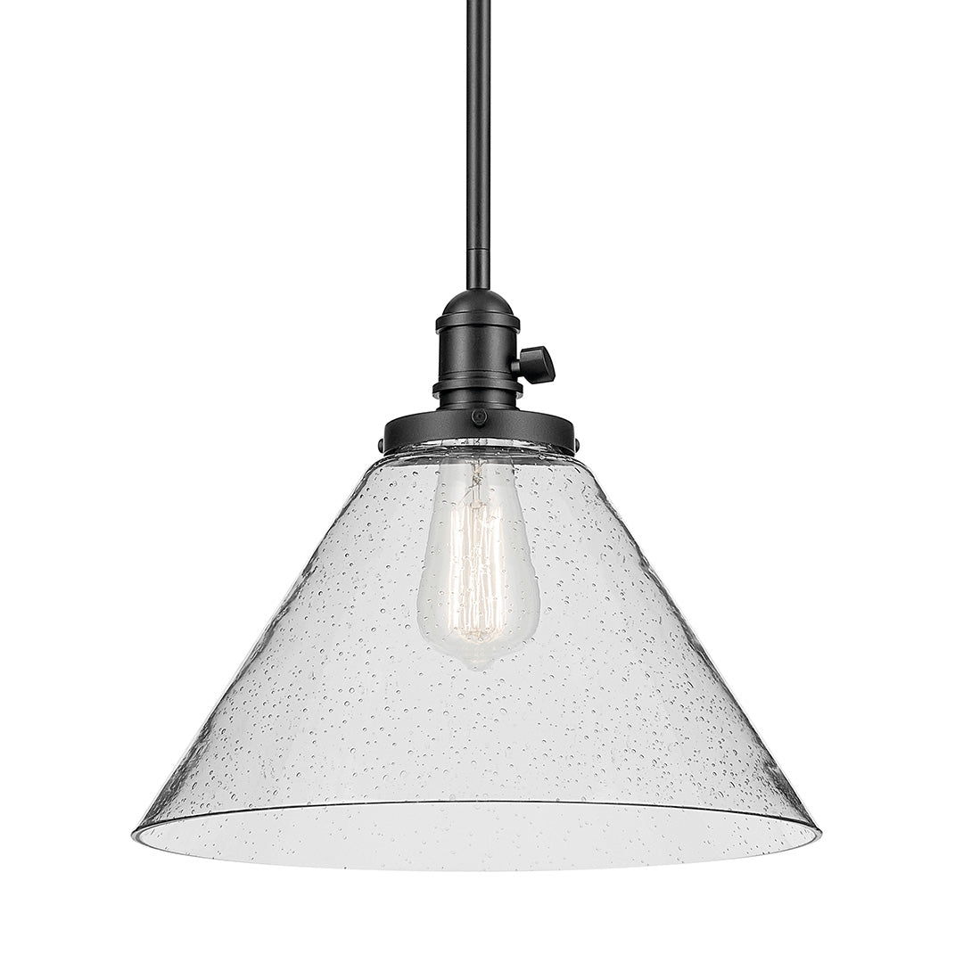 Avery 11.75" 1-Light Cone Pendant with Clear Seeded Glass in Black
