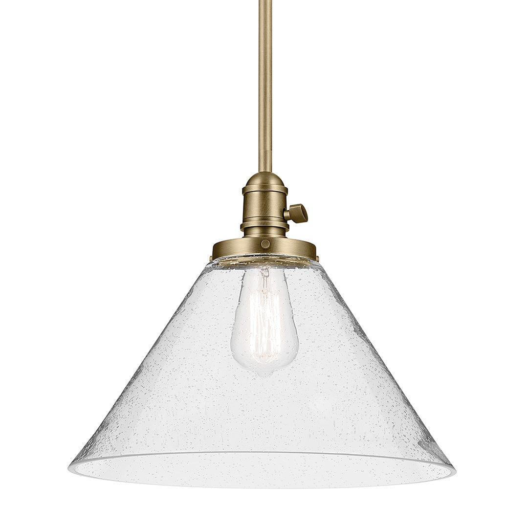 Avery 11.75" 1-Light Cone Pendant with Clear Seeded Glass in Natural Brass