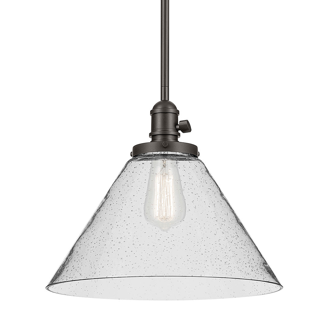 Avery 11.75" 1-Light Cone Pendant with Clear Seeded Glass in Olde Bronze