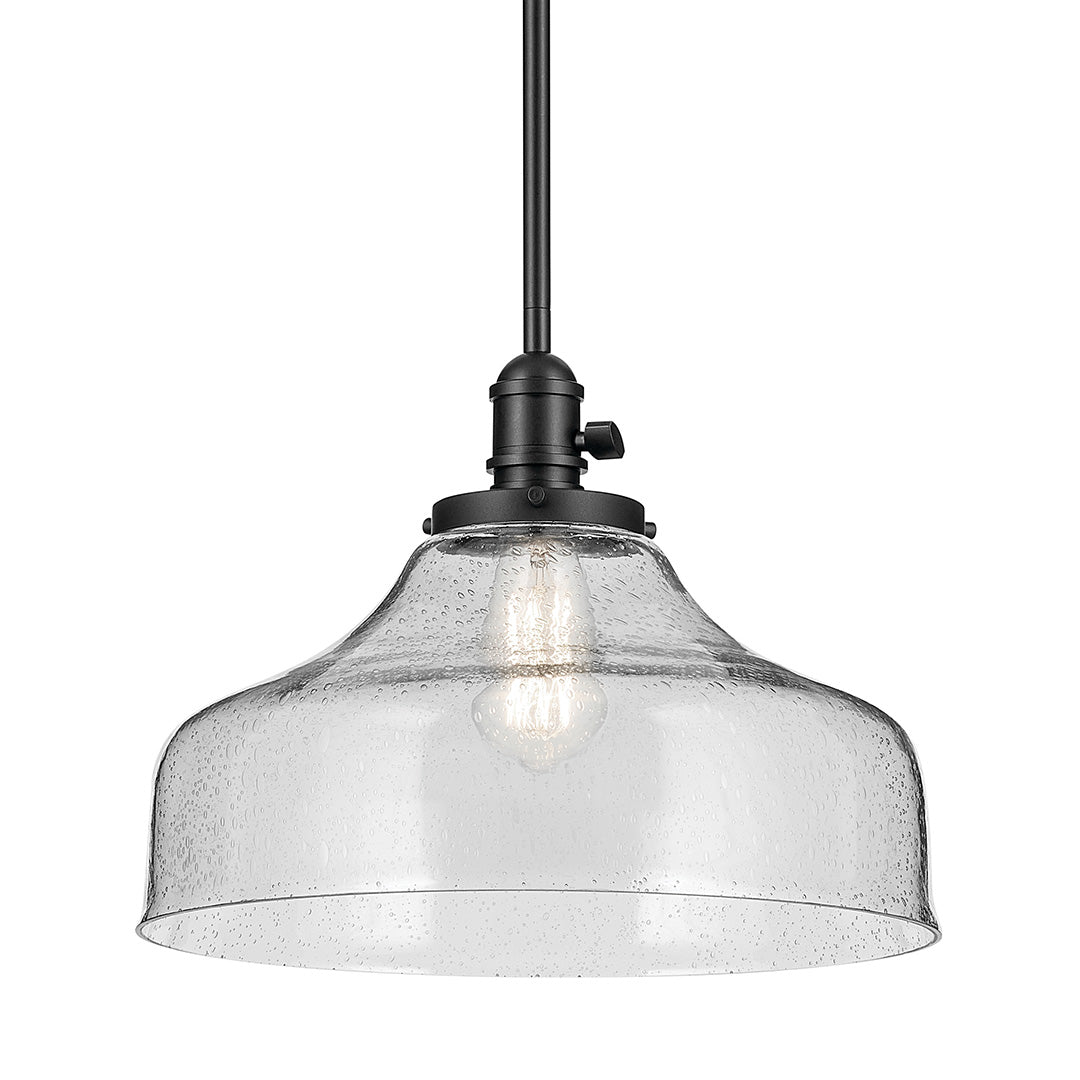 Avery 11.25" 1-Light Bell Pendant with Clear Seeded Glass in Black