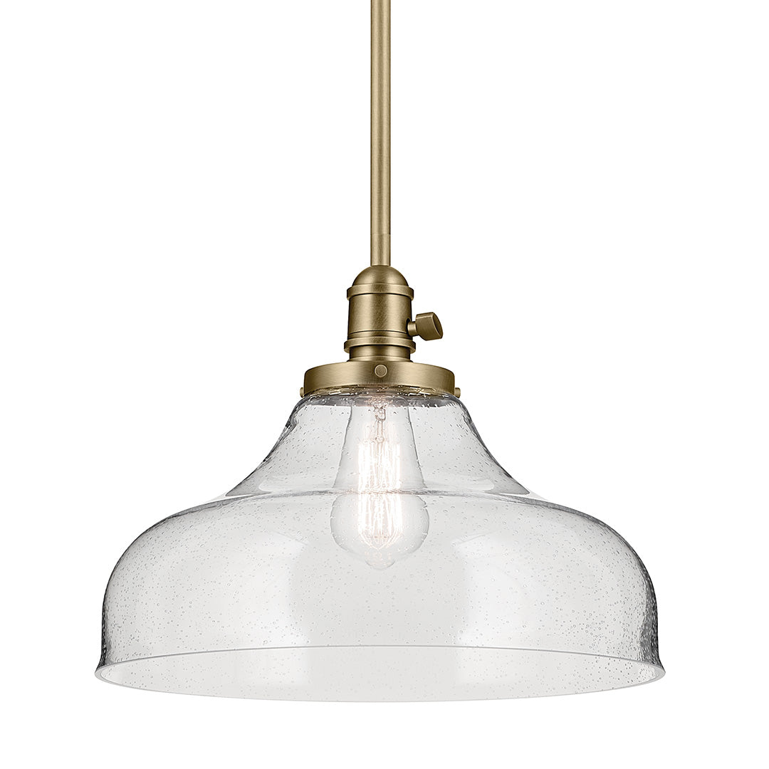 Avery 11.25" 1-Light Bell Pendant with Clear Seeded Glass in Natural Brass