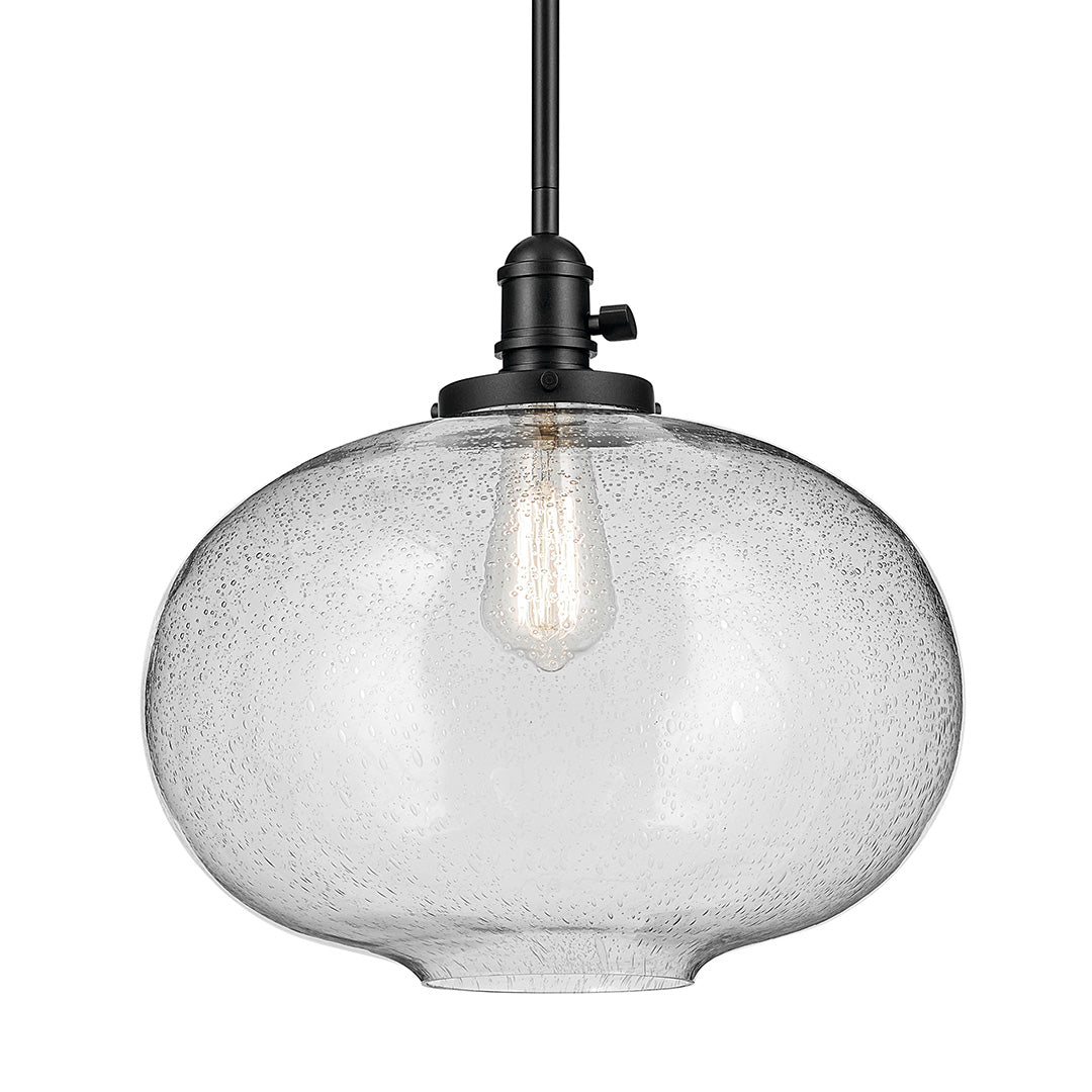 Avery 14" 1-Light Globe Pendant with Clear Seeded Glass in Black