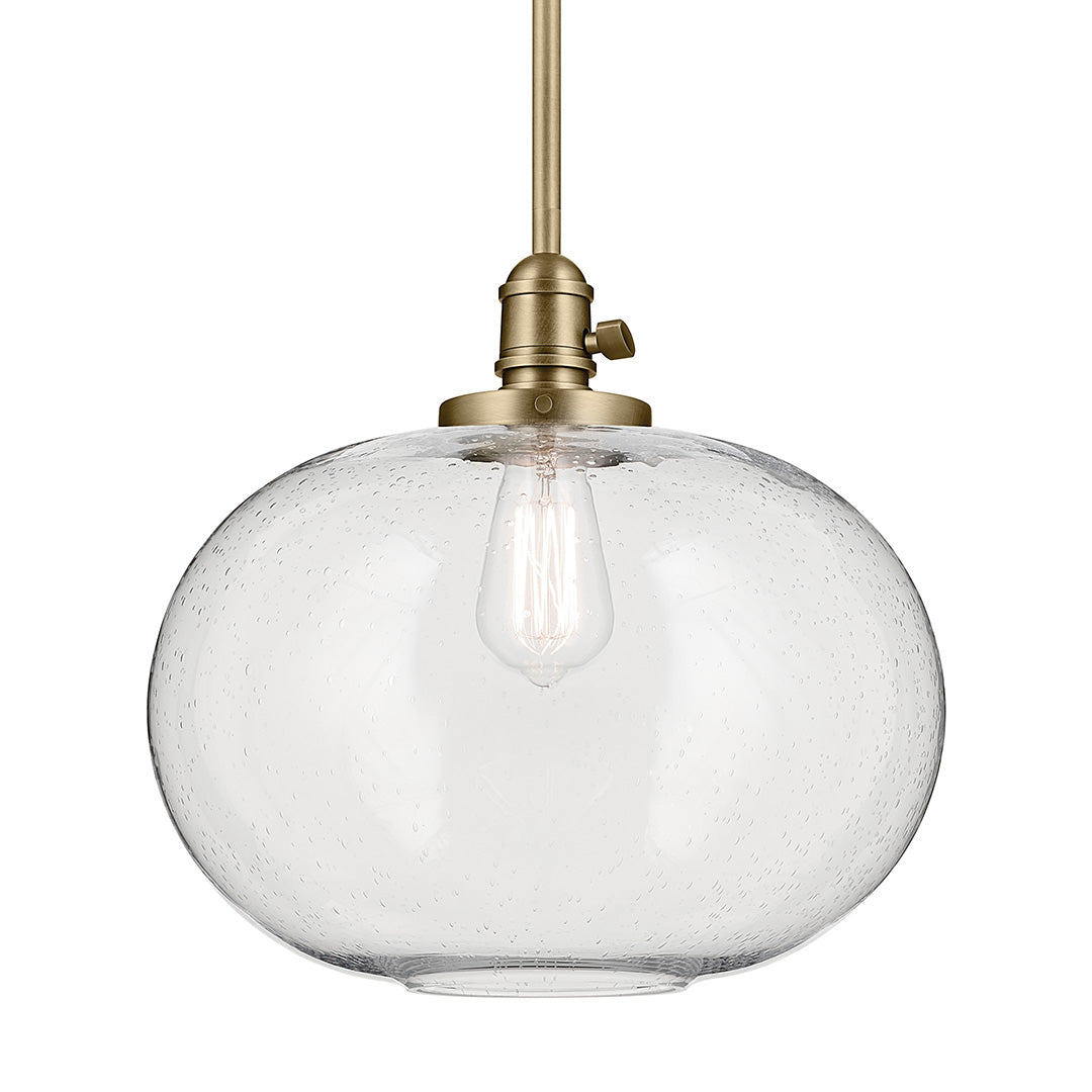 Avery 14" 1-Light Globe Pendant with Clear Seeded Glass in Natural Brass