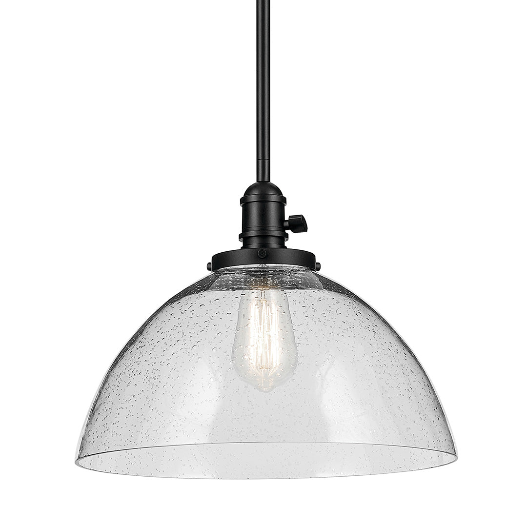 Avery 11" 1-Light Dome Pendant with Clear Seeded Glass in Black