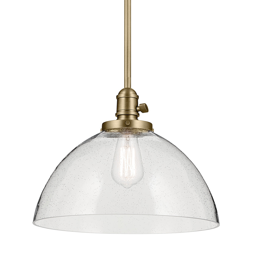 Avery 11" 1-Light Dome Pendant with Clear Seeded Glass in Natural Brass