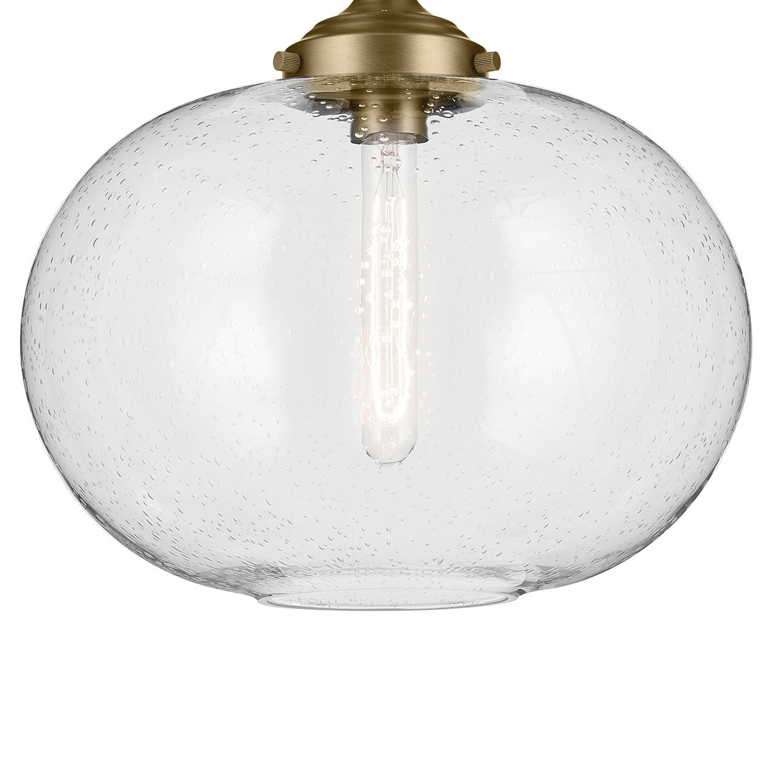 Avery 14.5" 1-Light Flush Mount with Clear Seeded Glass in Natural Brass
