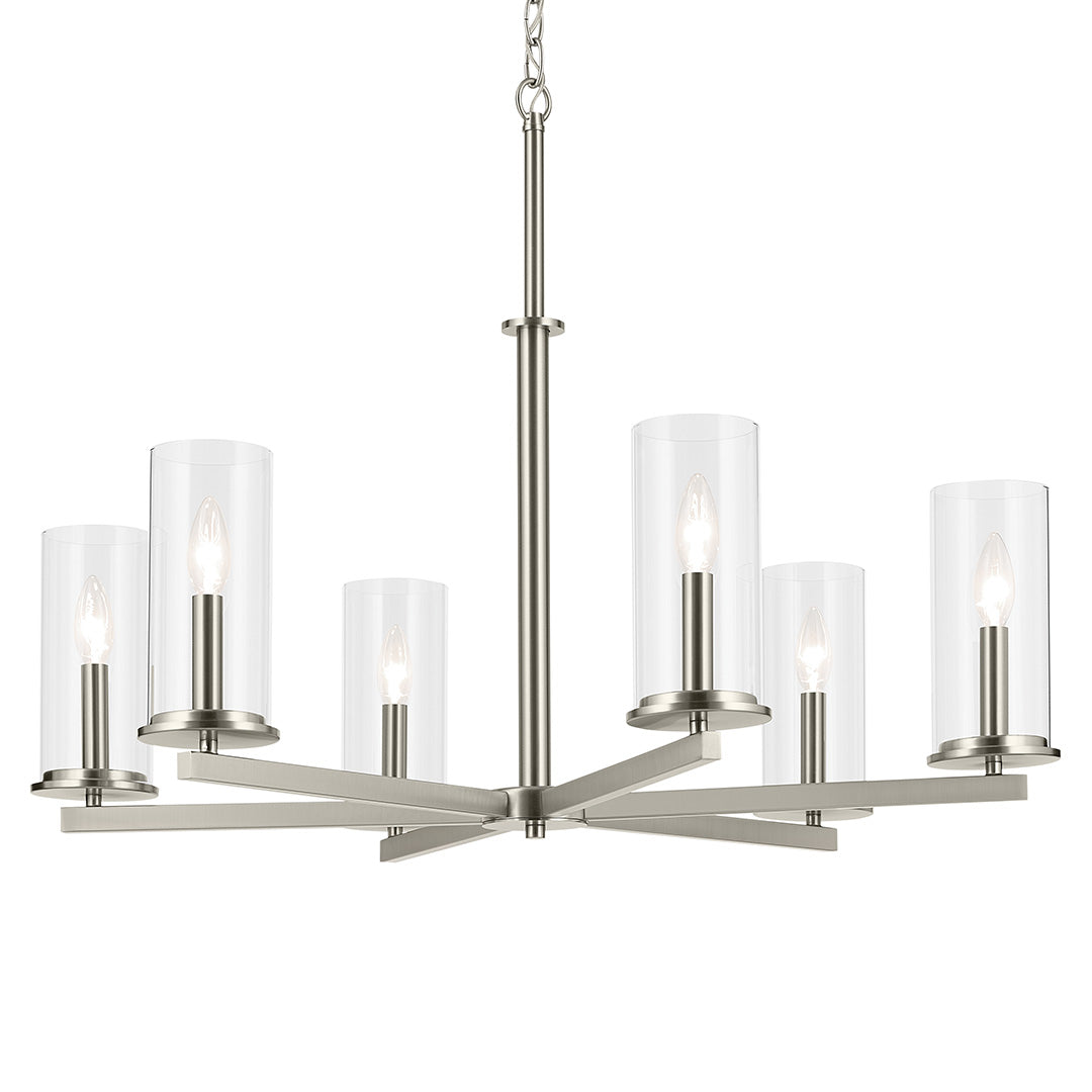 Crosby 21.75" 6-Light Chandelier with Clear Glass in Brushed Nickel