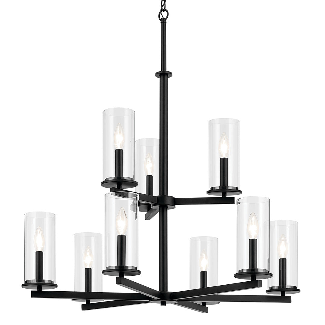 Crosby 32.5" 9-Light 2-Tier Chandelier with Clear Glass in Black