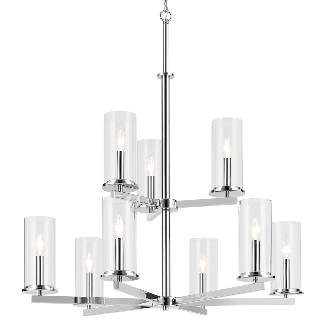 Crosby 32.5" 9-Light 2-Tier Chandelier with Clear Glass in Chrome