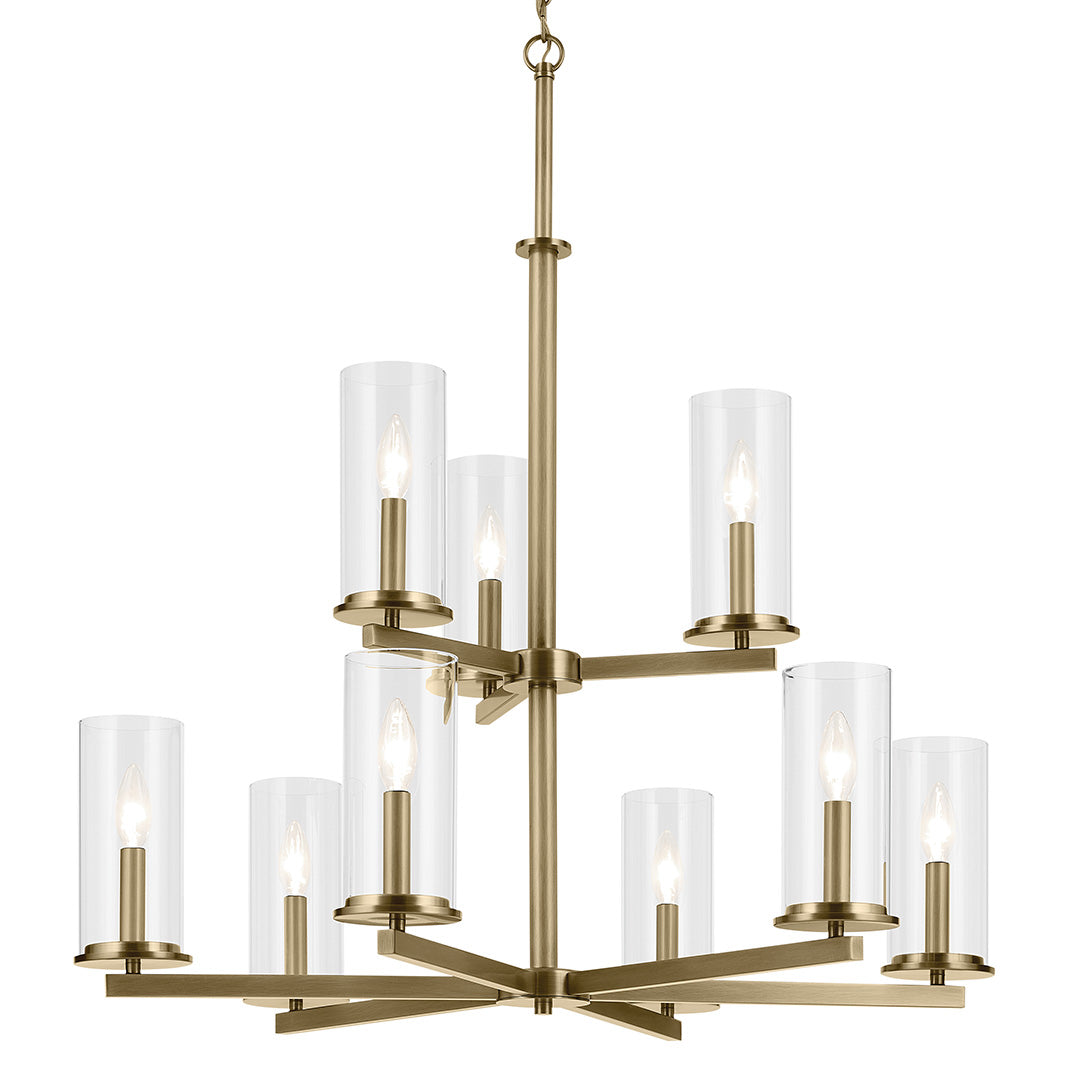 Crosby 32.5" 9-Light 2-Tier Chandelier with Clear Glass in Natural Brass