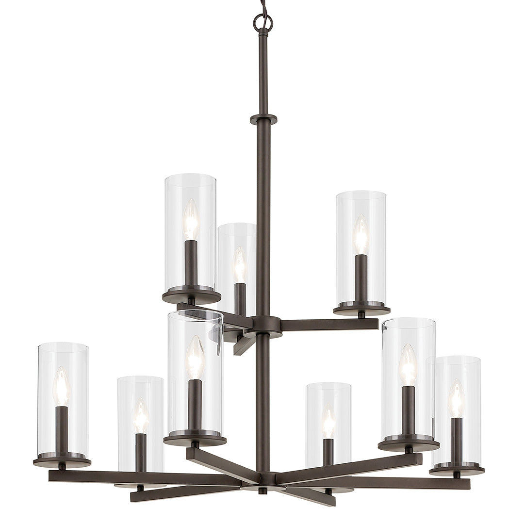Crosby 32.5" 9-Light 2-Tier Chandelier with Clear Glass in Olde Bronze