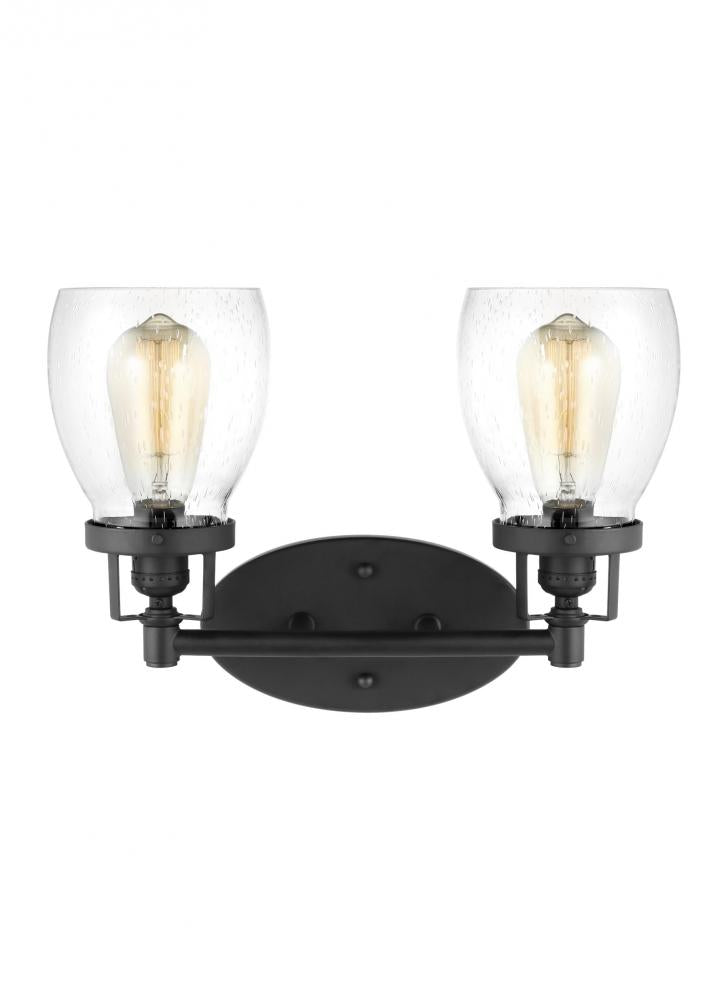 Belton transitional 2-light indoor dimmable bath vanity wall sconce in midnight black finish with cl