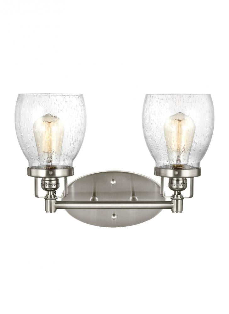 Belton transitional 2-light indoor dimmable bath vanity wall sconce in brushed nickel silver finish