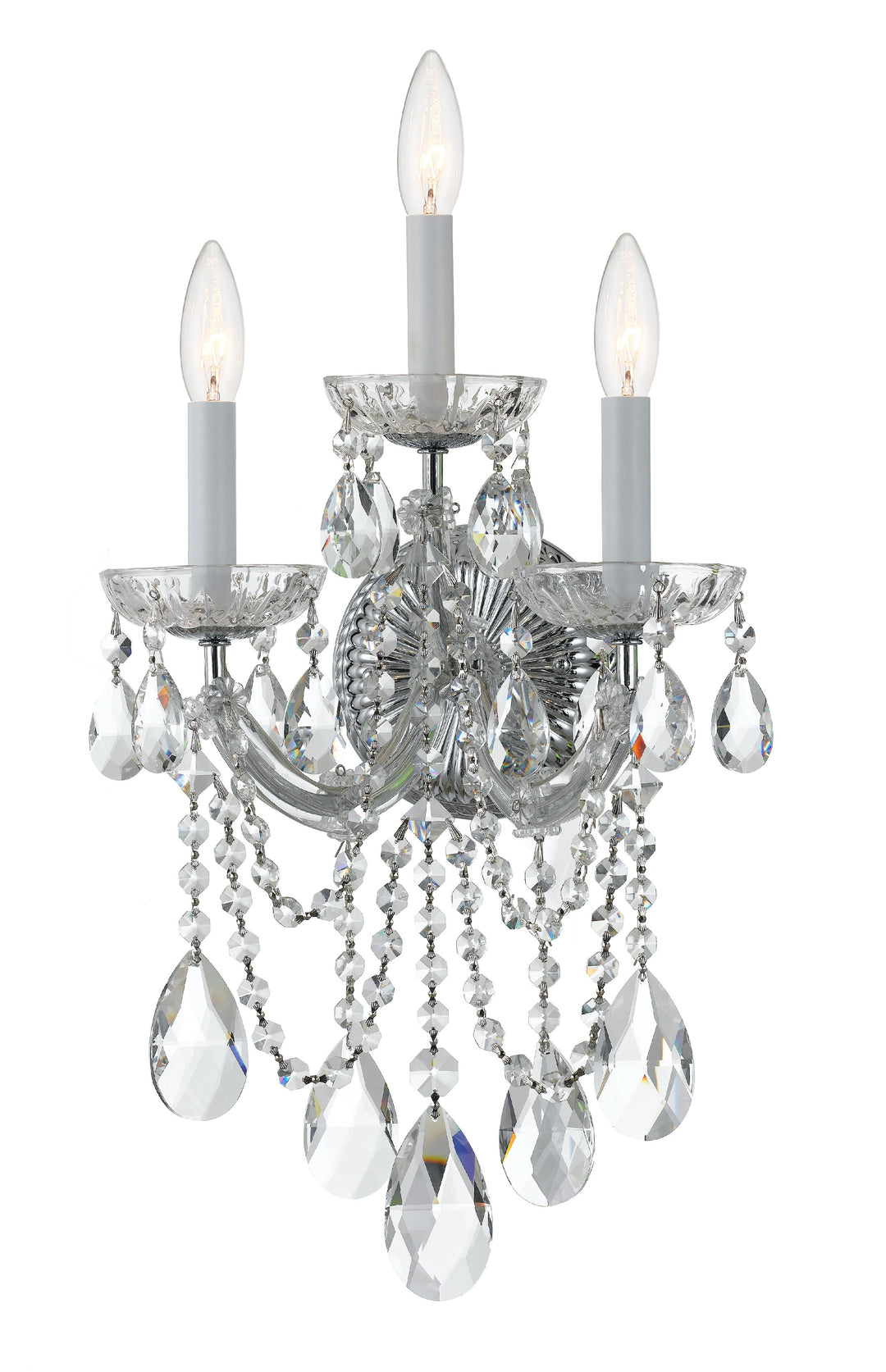 Maria Theresa 3 Light Hand Cut Crystal Polished Chrome Sconce
