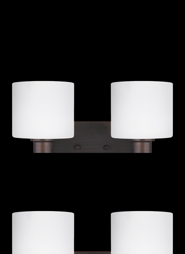 Canfield modern 2-light indoor dimmable bath vanity wall sconce in bronze finish with etched white i