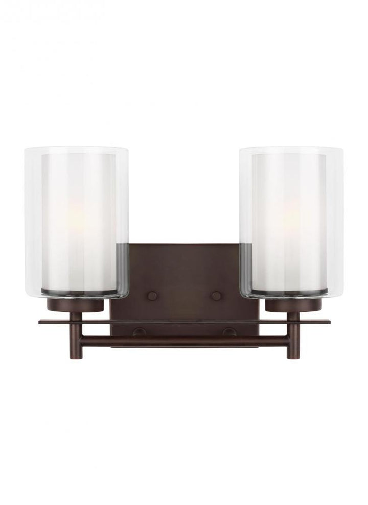 Elmwood Park traditional 2-light indoor dimmable bath vanity wall sconce in bronze finish with satin