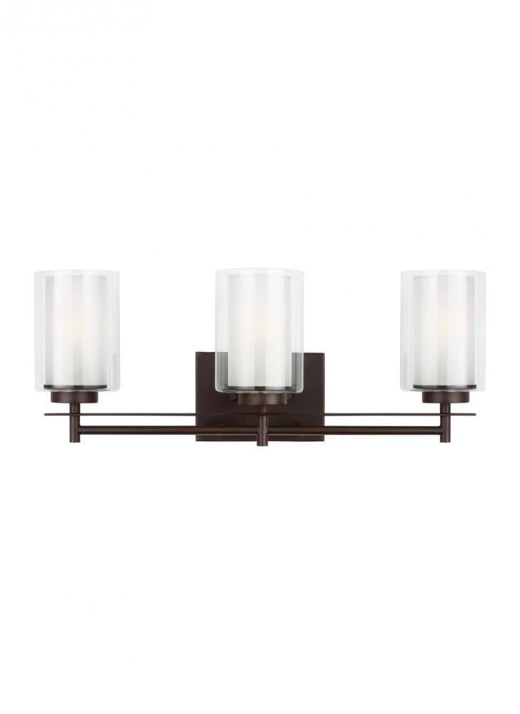 Elmwood Park traditional 3-light LED indoor dimmable bath vanity wall sconce in bronze finish with s