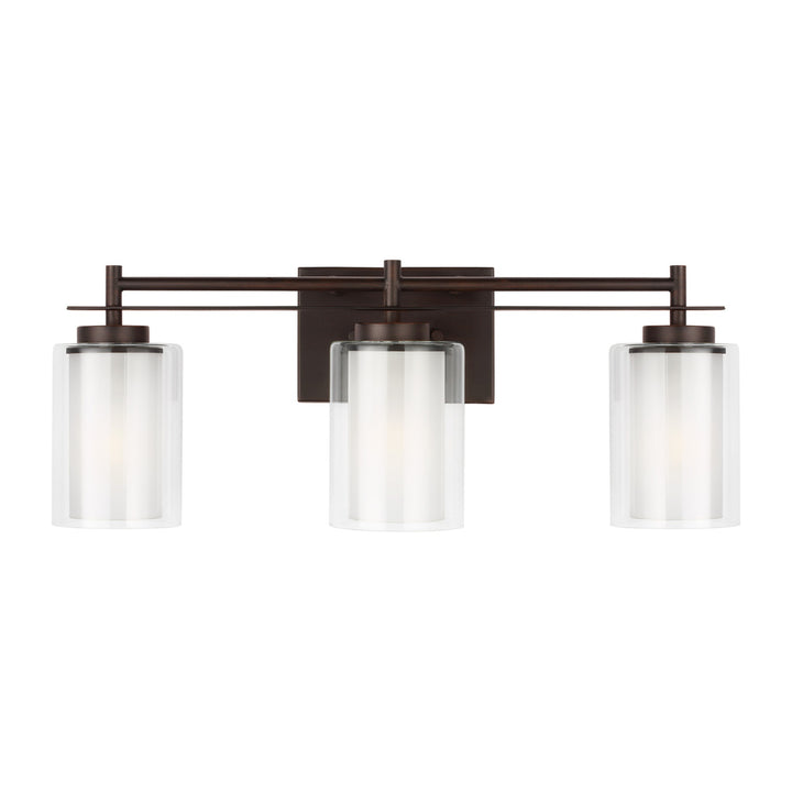 Elmwood Park traditional 3-light LED indoor dimmable bath vanity wall sconce in bronze finish with s