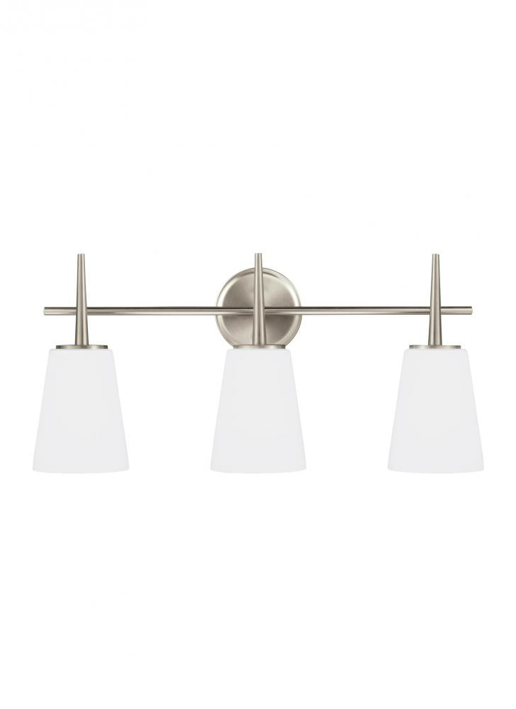 Driscoll contemporary 3-light LED indoor dimmable bath vanity wall sconce in brushed nickel silver f