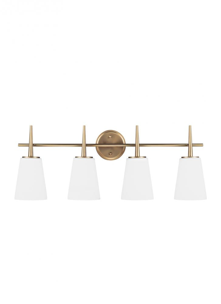 Driscoll contemporary 4-light indoor dimmable bath vanity wall sconce in satin brass gold finish wit