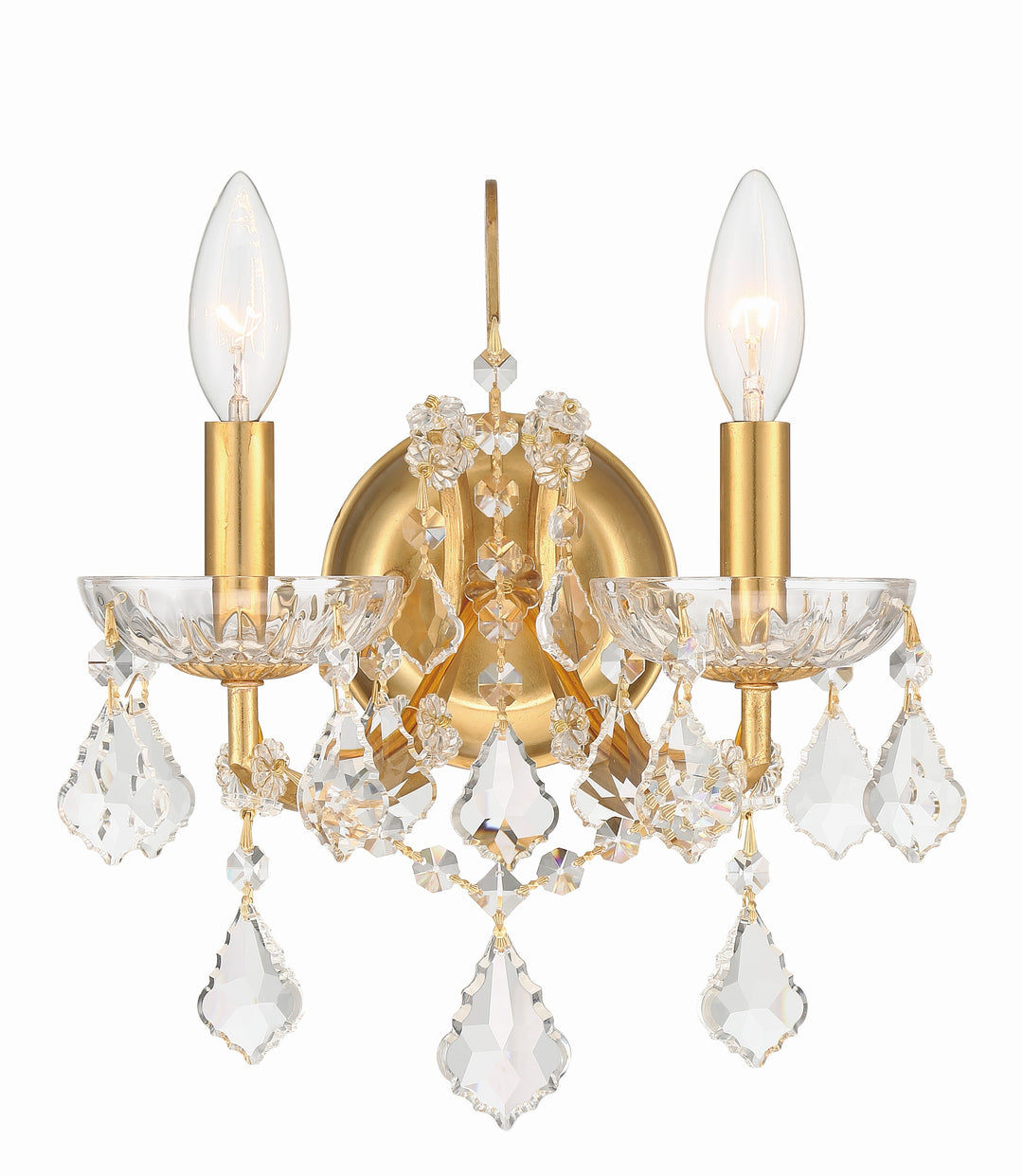 Filmore 2 Light Spectra Crystal Antique Gold Sconce