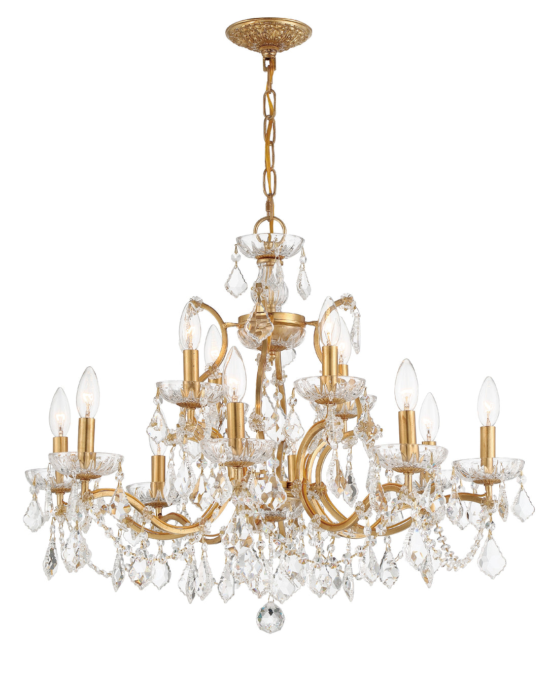 Filmore 12 Light Swarovski Strass Crystal Antique Gold Chandelier