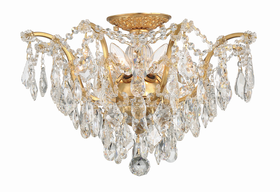 Filmore 5 Light Hand Cut Crystal Antique Gold Flush Mount