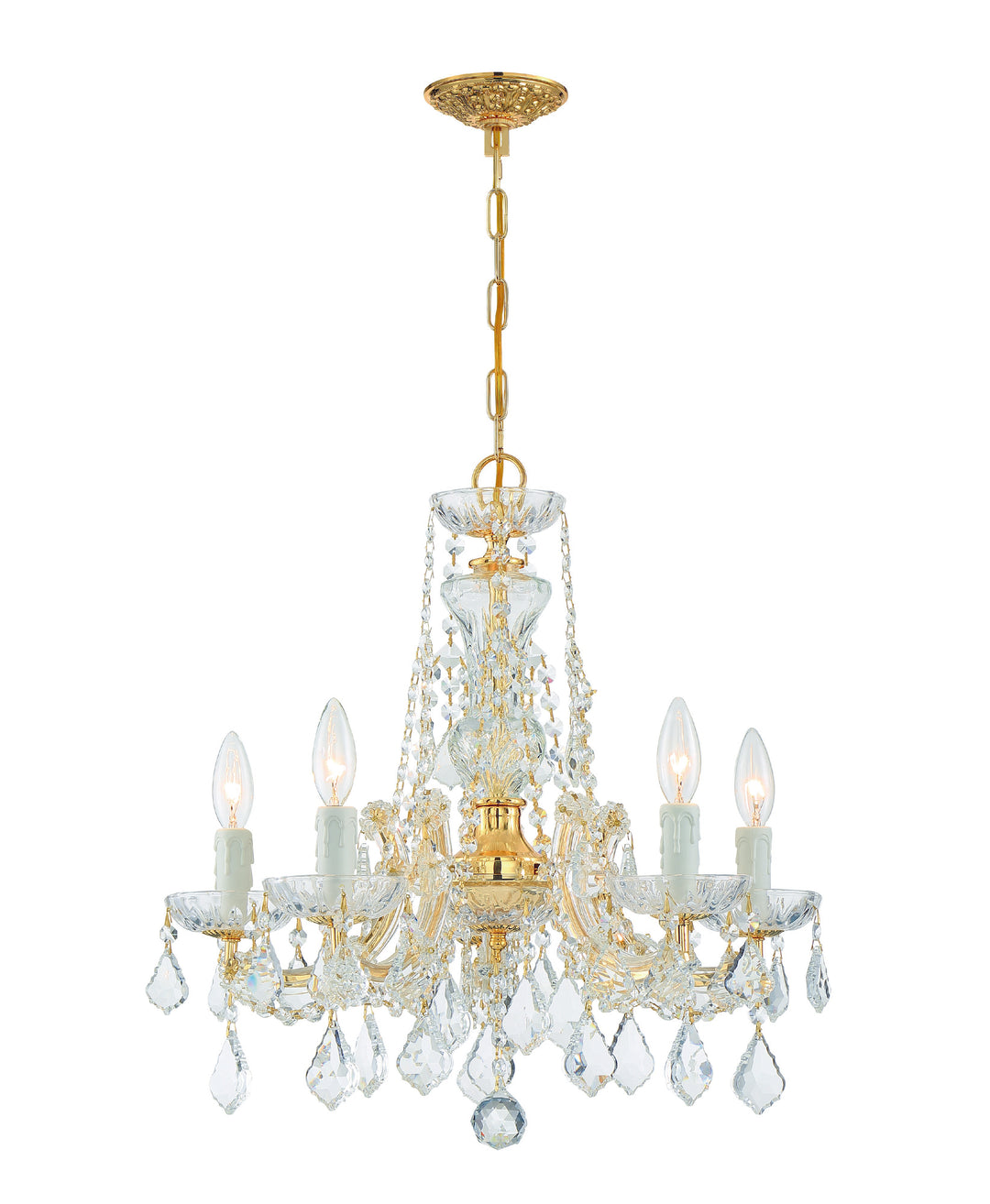 Maria Theresa 5 Light Hand Cut Crystal Gold Chandelier