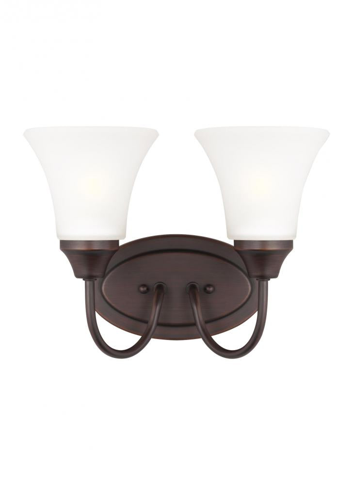 Holman traditional 2-light LED indoor dimmable bath vanity wall sconce in bronze finish with satin e