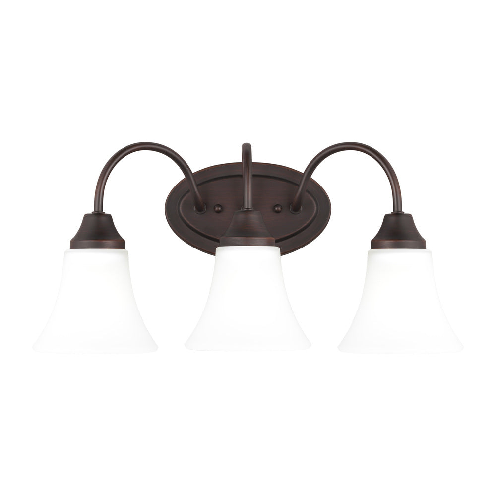 Holman traditional 3-light LED indoor dimmable bath vanity wall sconce in bronze finish with satin e