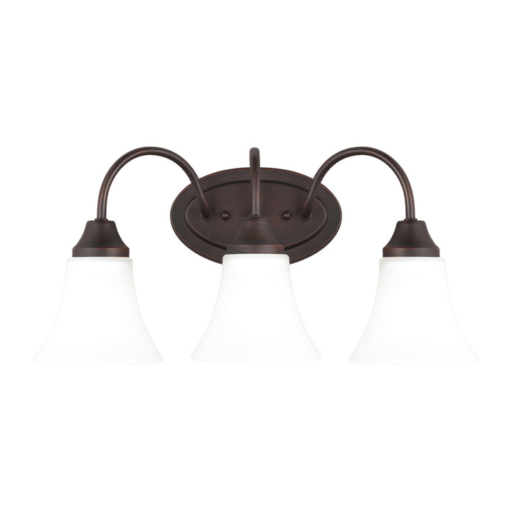 Holman traditional 3-light LED indoor dimmable bath vanity wall sconce in bronze finish with satin e
