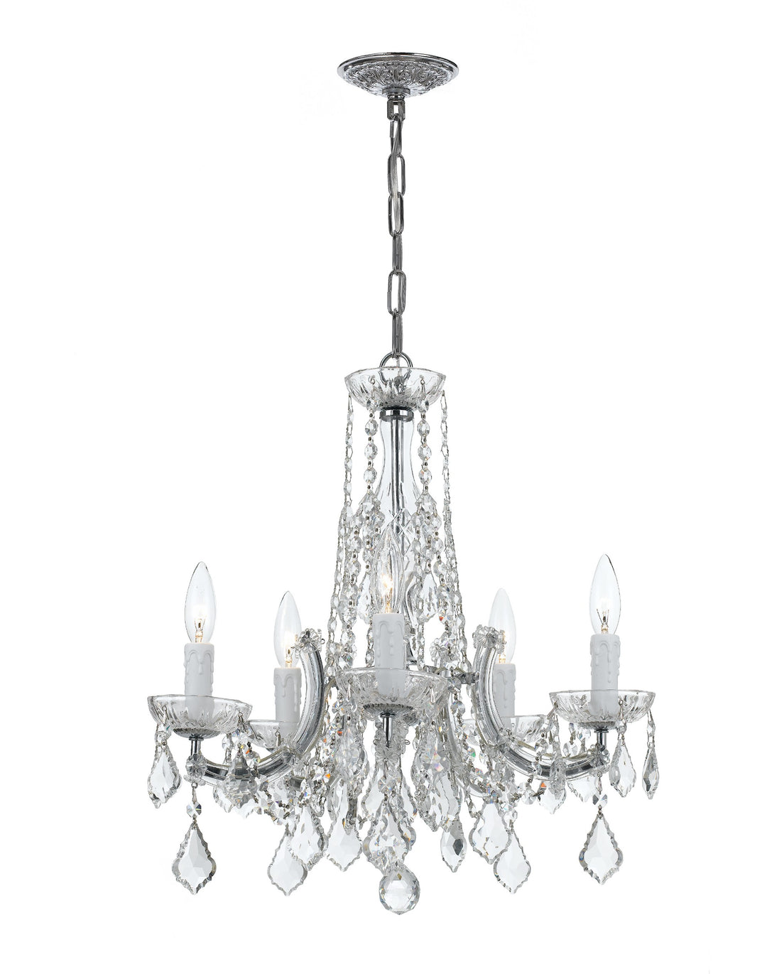 Maria Theresa 5 Light Hand Cut Crystal Polished Chrome Chandelier