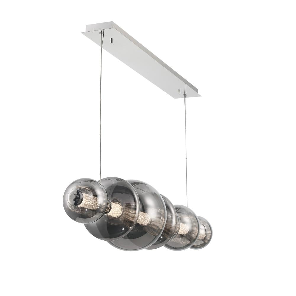 Atomo 1 Light Chandelier in Chrome with Smoked Glass