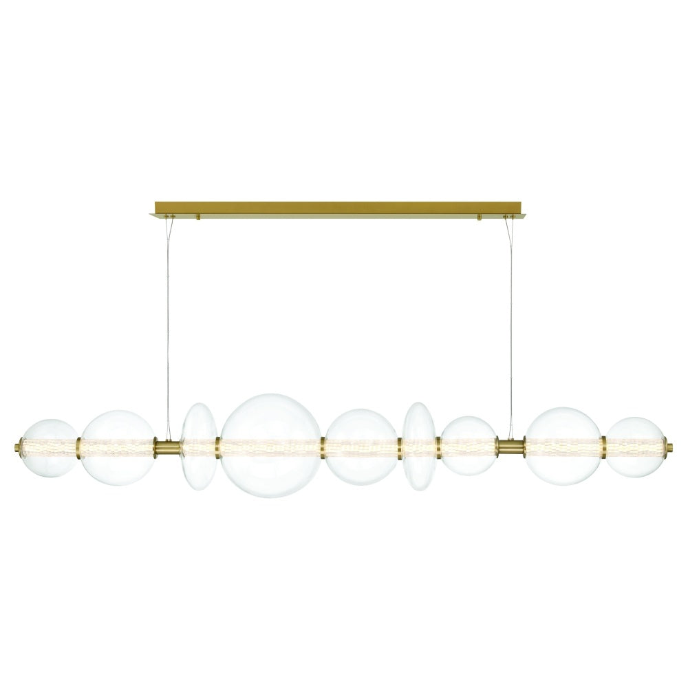 Atomo 74" LED Chandelier In Gold With Clear Glass